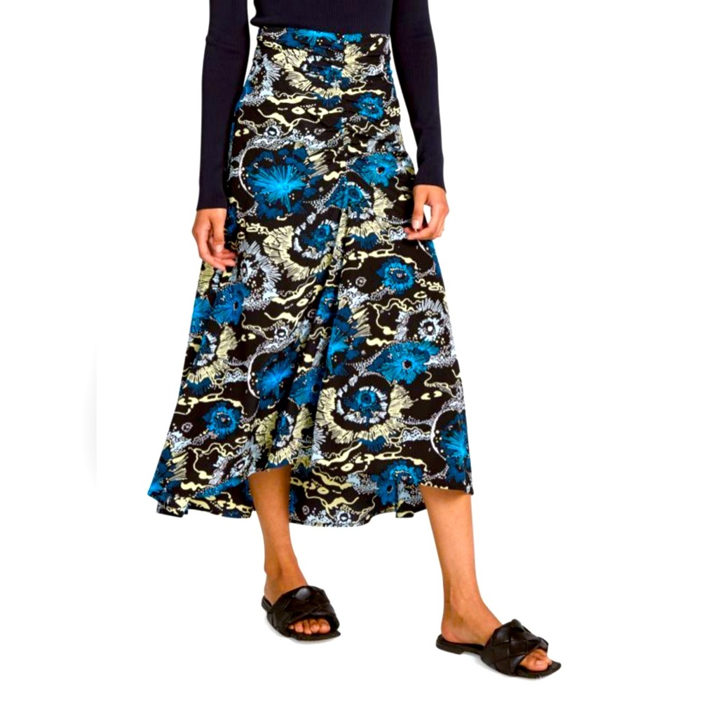 A.L.C. Mabelle Silk Midi Skirt Dark Floral Boho Fall Maxi Size 2